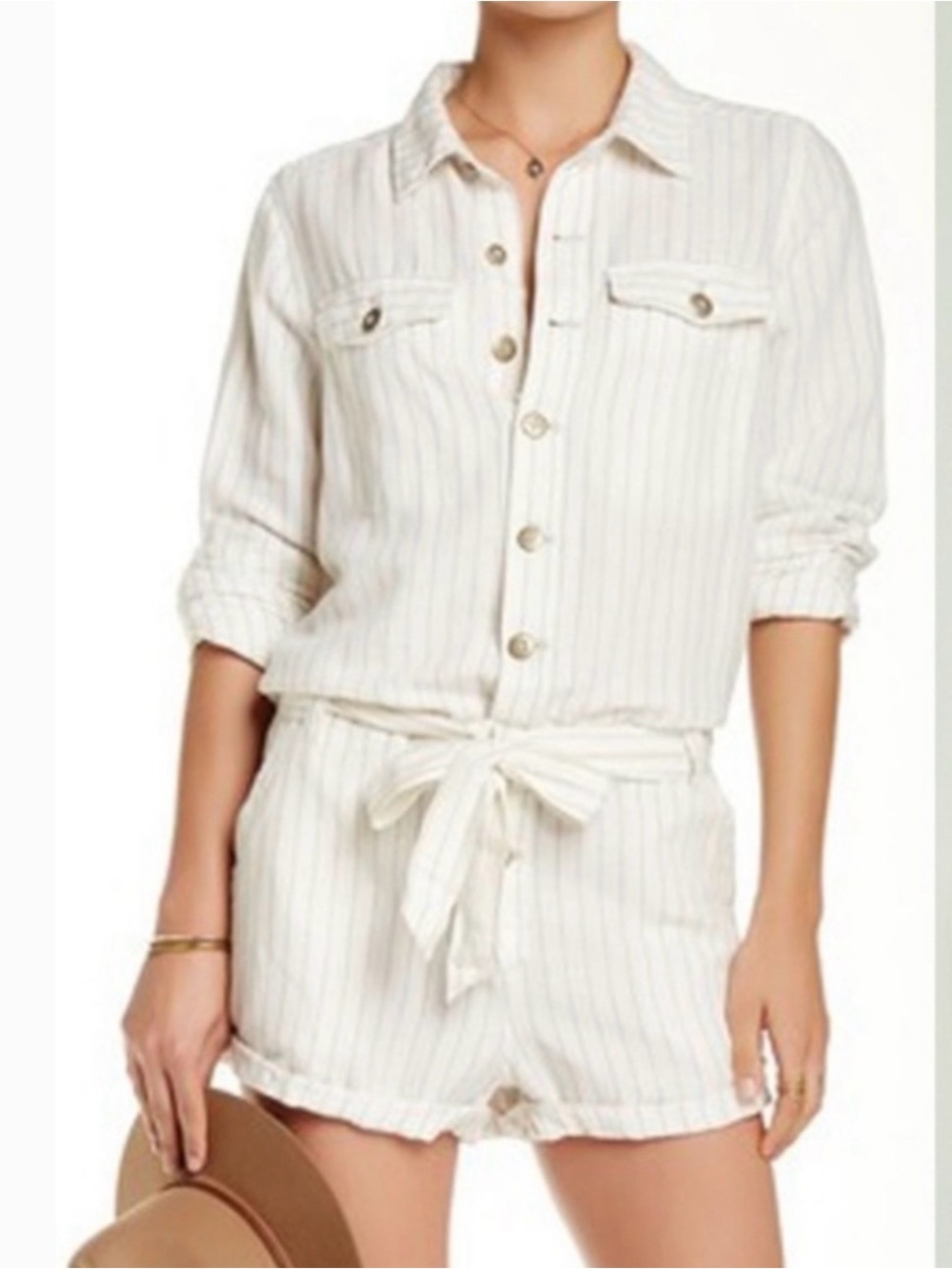 Free People pinstripe Romper lightweight linen cotton M
